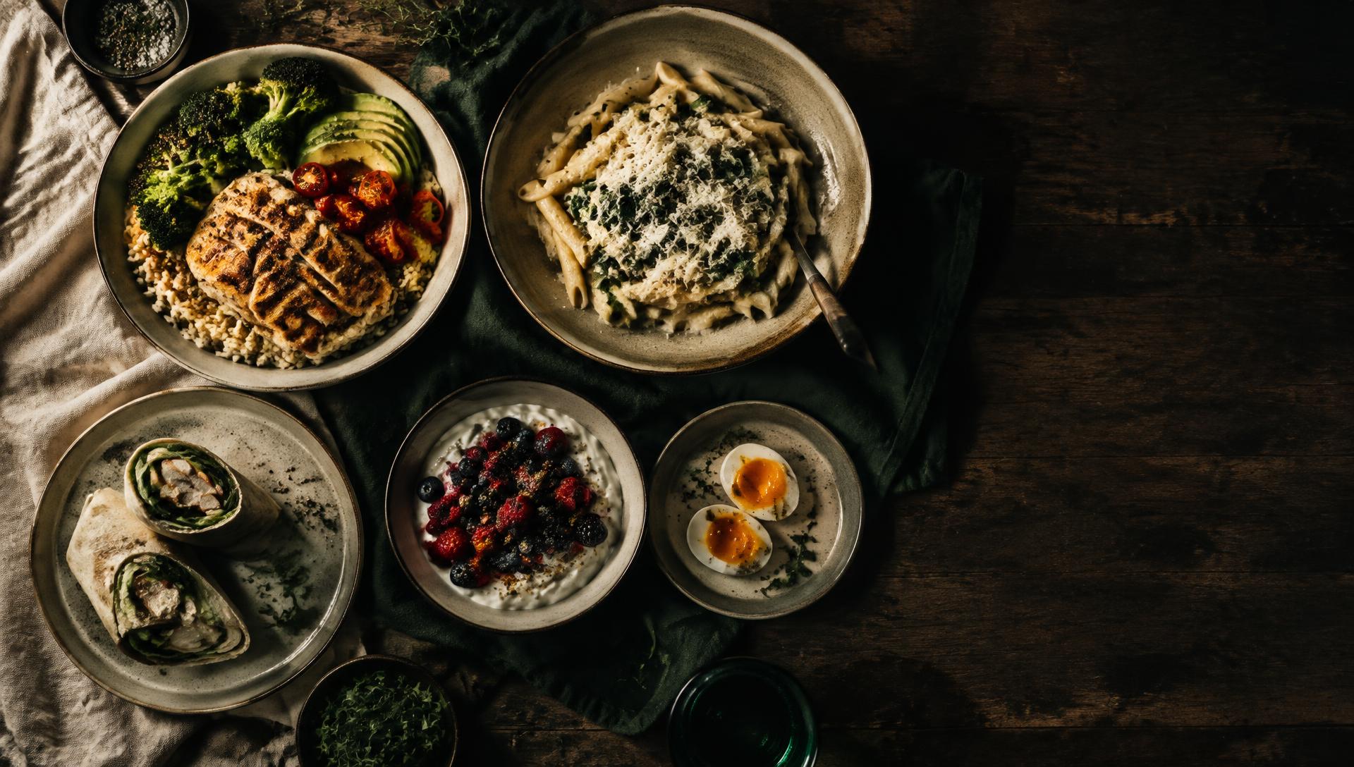 Tafel vol eiwitrijke maaltijden